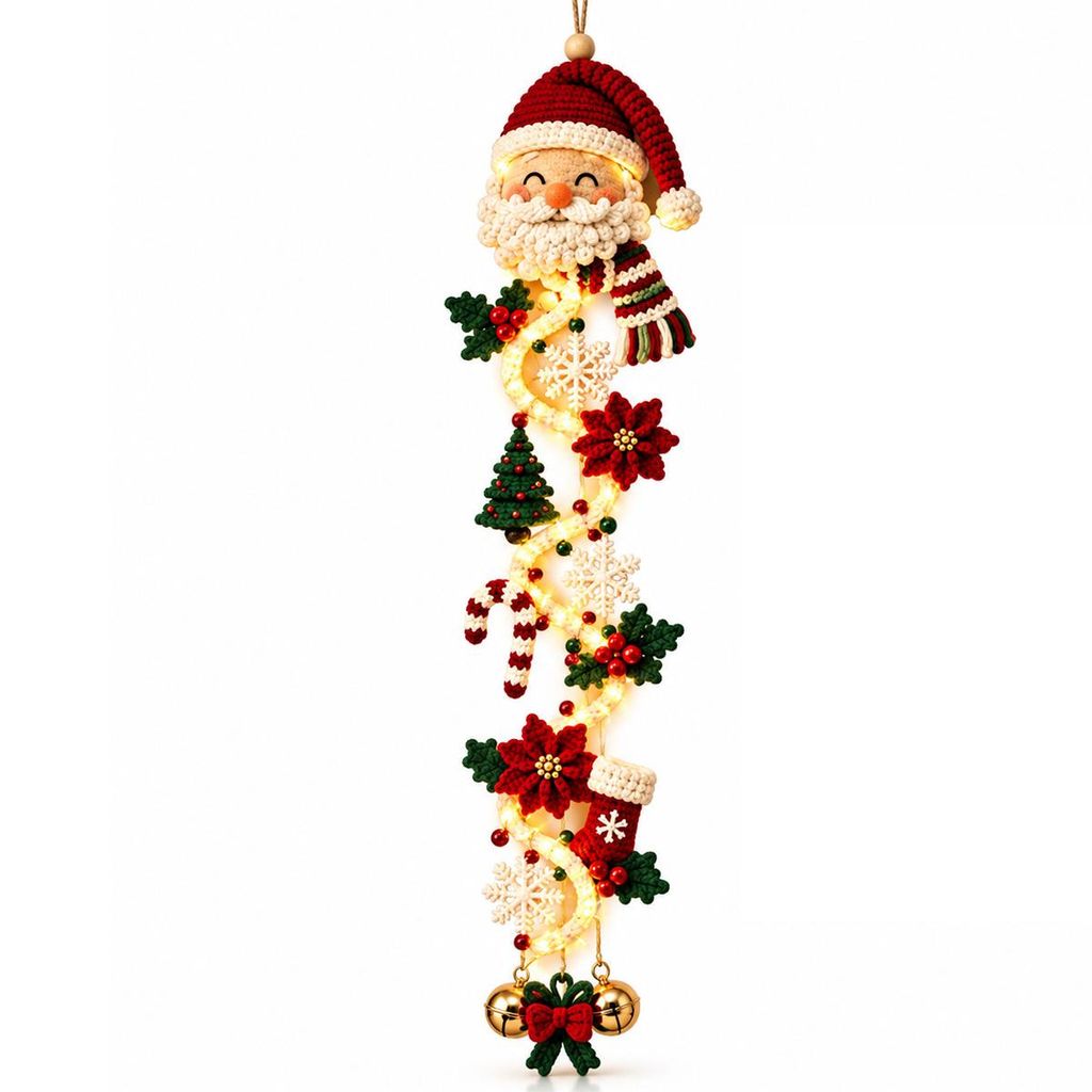 Weihnachtsmann Türhänger aus Holz mit LED-Lichterkette, Produktbild 