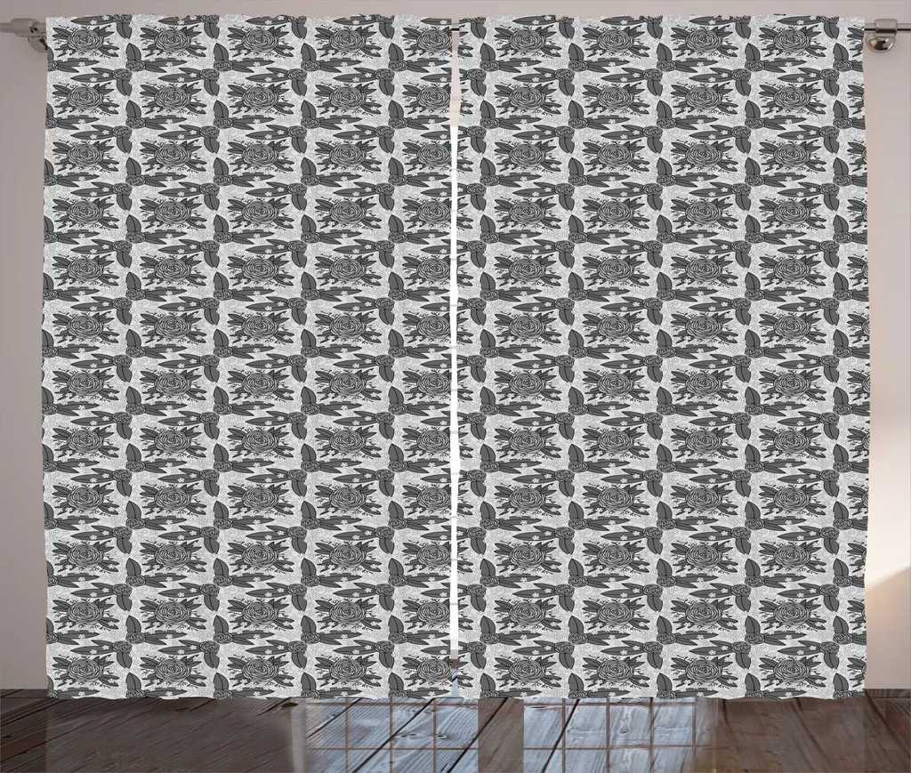 Habillage Fenêtre XXL Gris : Rideau Pivoines 280x225cm Anti-Vis-à-Vis