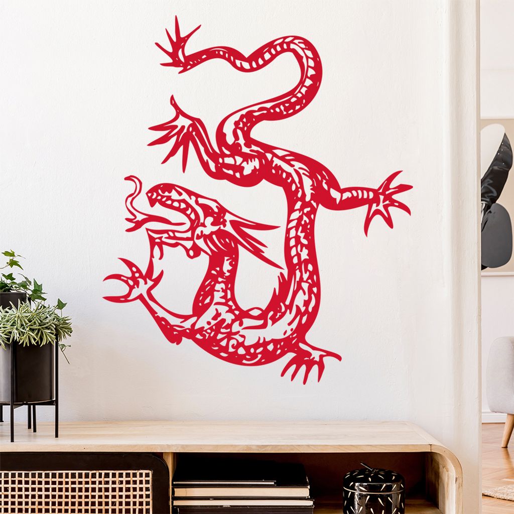 China Drachen Wandtattoo in 6 Größen - Wandaufkleber Wall Sticker - Dekoration, Küche, Wohnzimmer, Schlafzimmer, Badezimmer