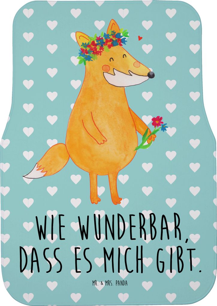 Mr. & Mrs. Panda Fußmatte Fürs Auto Fuchs Blumen - Türkis Pastell - Geschenk, Autoteppich, Motivation, Liebe, Teppich, Blumenliebe, Boho, Ich, A...