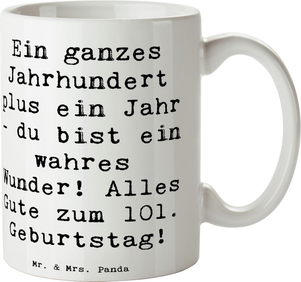 Mr. & Mrs. Panda Kaffeetasse Spruch 101 Geburtstag - Weiß - Geschenk, Langlebigkeit, 101., Jubiläum, Kaffeebecher, Alter, geliebte Menschen, Erin...
