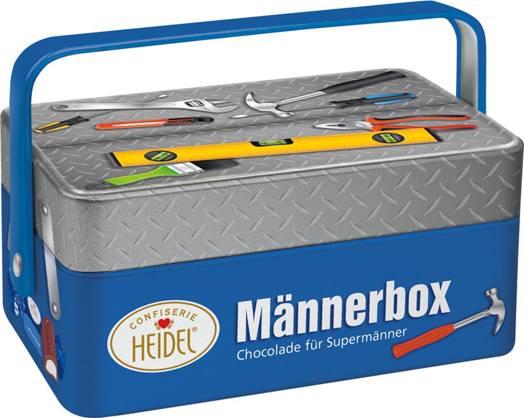 Heidel Männerbox Metallbox mit 8 Pralinen aus Vollmilchschokolade 86g