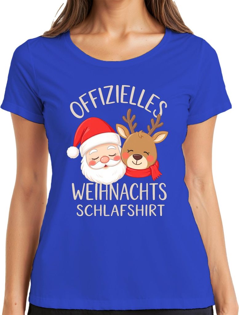 Offizielles Weihnachts Schlafshirt Weihnachtsmann Rentier Lustig Damen T-Shirt, Blau, 3XL