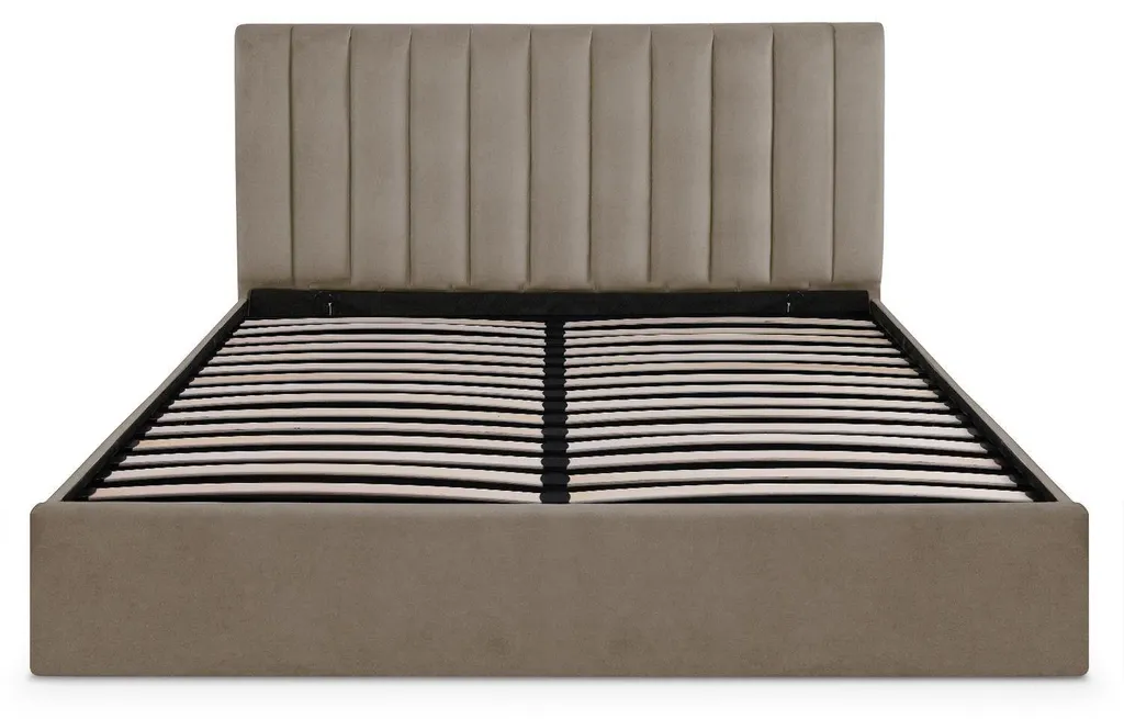 Menzzo Lit Coffre Songe 180x200 cm avec Sommier en Velours Taupe Chic