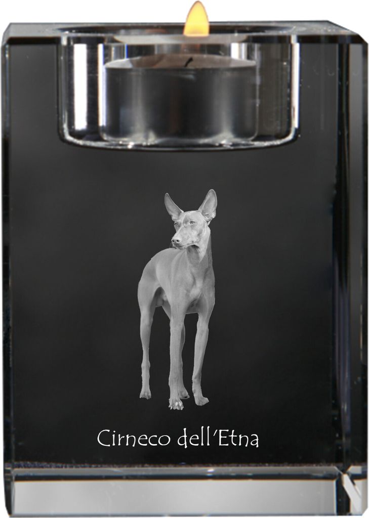 Cirneco dell'Etna - Kerzenhalter mit Hundefoto, Teelichthalter aus Kristall, personalisiertes Geschenk der Marke Art-Dog