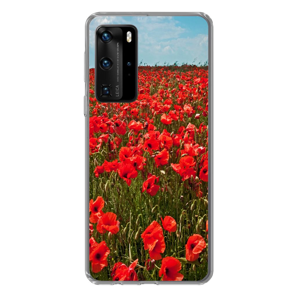 MuchoWow Handyhülle Schutzhülle Hülle für Huawei P40 Pro Eine Wiese voller Mohnblumen Silikon Softcase Handy Hülle - Schutz