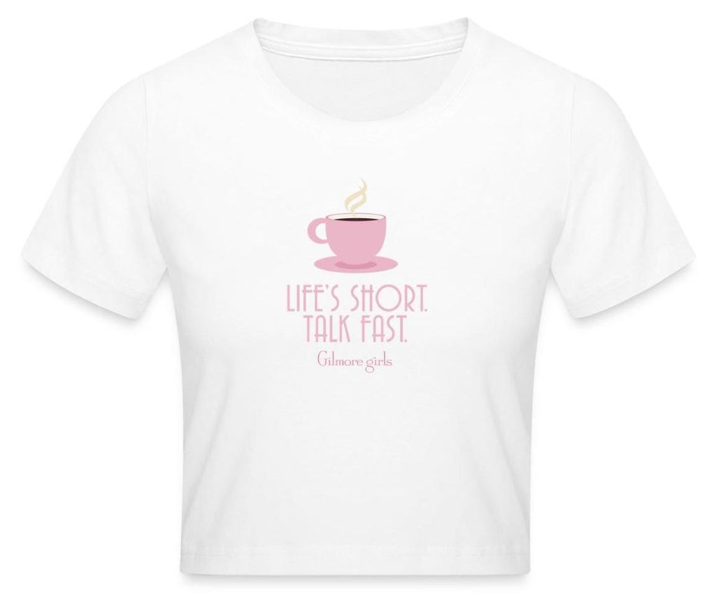Spreadshirt Gilmore Girls Kaffeetasse & Spruch „Talk Fast“ Crop Top, S, Weiß