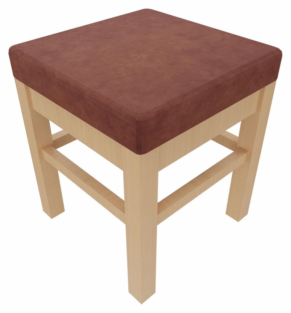 Schwerlasthocker Alexander – Robuster Sitzhocker für Senioren – 47cm Sitzhöhe.Stoffbezug:Clean-Stoff Como Braun,Bodengleiter:Kunststoff Weiss