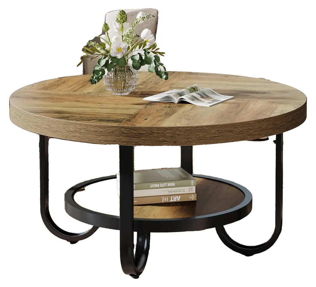 Table basse ronde gain de place style industriel kaki foncé pour studio