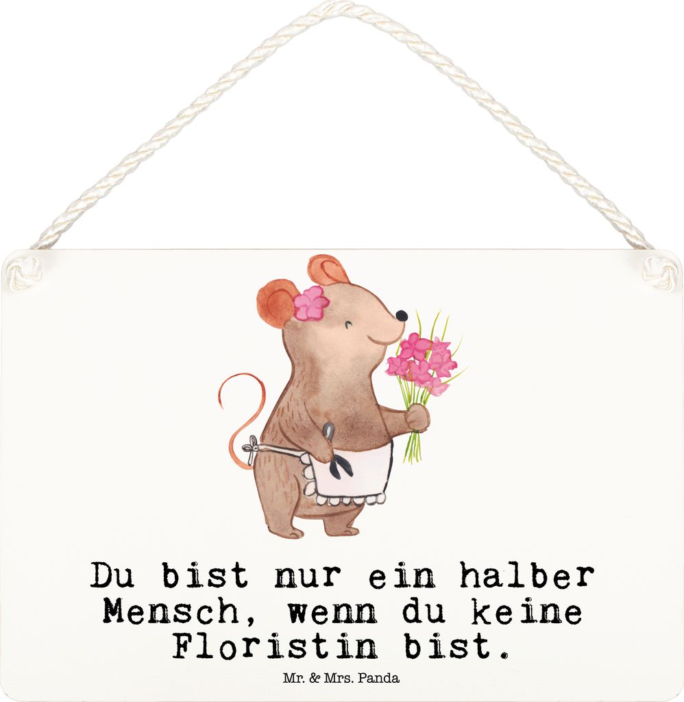 Mr. & Mrs. Panda Schild Floristin Herz DIN A6 - Weiß - Geschenk, wandtafel, Blumenlanden, Ausbildung, Wandbild Holz, Spruch, Türschild, kleine au...