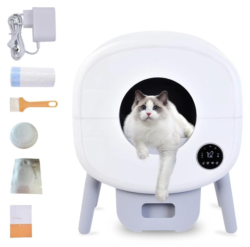 Automatische Katzentoilette - Selbstreinigendes Katzenklo 66 l - App-gesteuertes Smartgerät - 13 l Abfallbehälter - Halbgeschlossen - Kunststoff