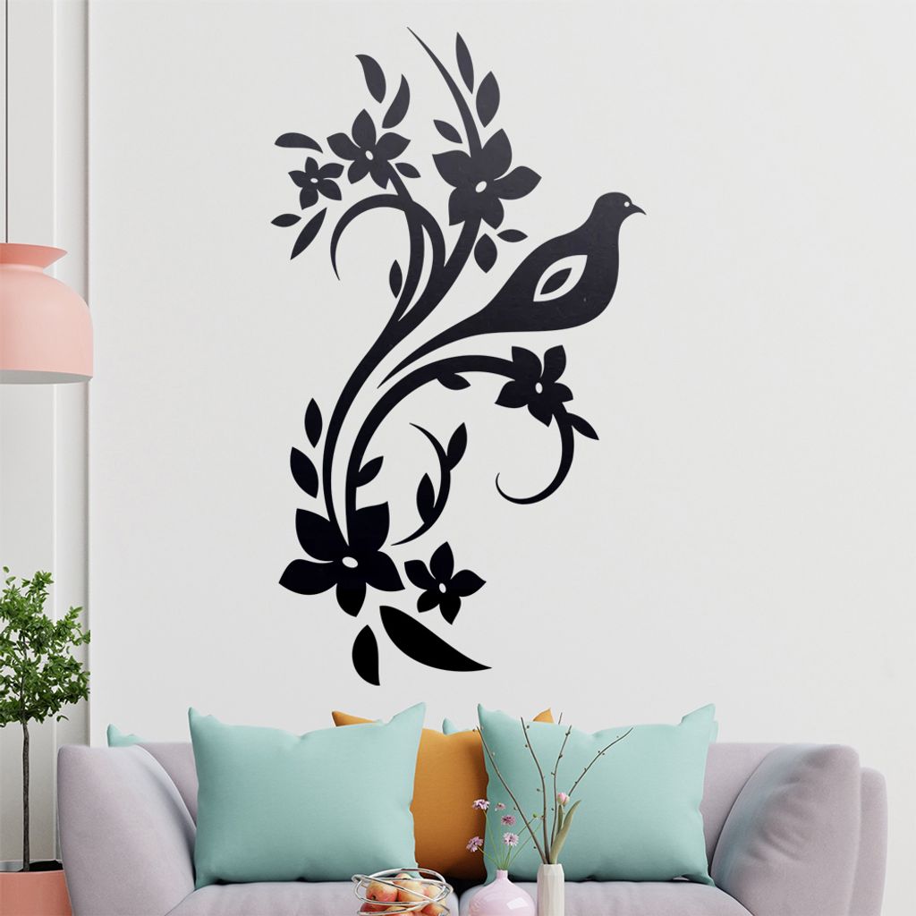 Vogel Ranke Blüte Wandtattoo in 6 Größen - Wandaufkleber Wall Sticker - Dekoration, Küche, Wohnzimmer, Schlafzimmer, Badezimmer