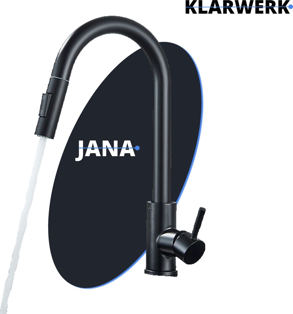 JANA | Premium Edelstahl ausziehbare Küchenarmatur Schwarz Produktbild 