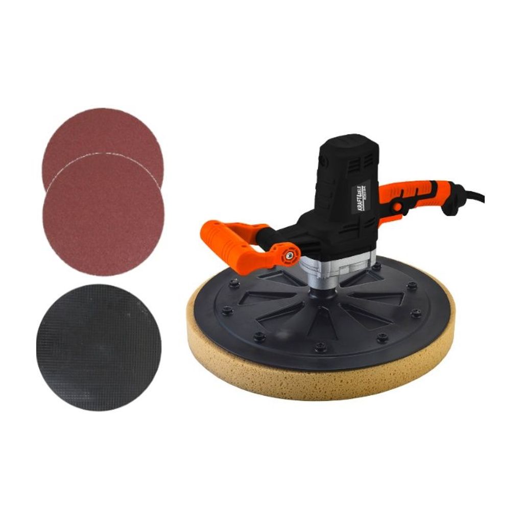 A drywall sander and its accessories are displayed against a white background.