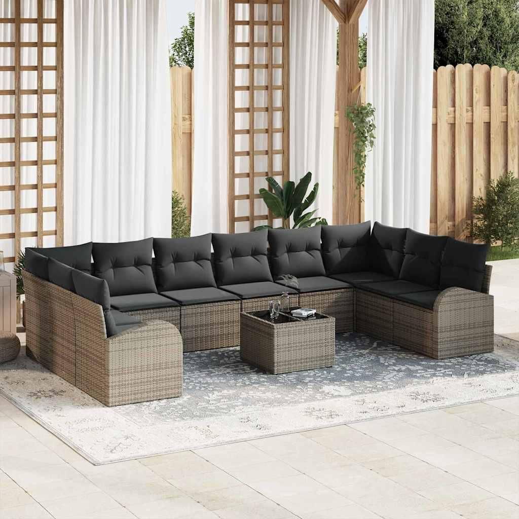 "Rabatt" Sofa Set mit Kissen 11 pcs - Gute Qualität - Grau Polyrattan - Lounge-Dining set CC12532