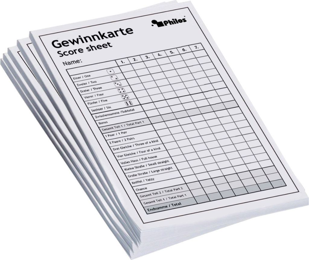 Yatzy Spielblock Gewinnkarten 5er Pack, 50 Blatt je Block Produktbild 