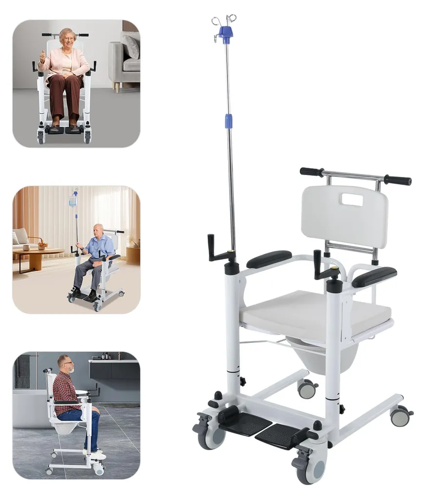 Chaise de transfert médicale réglable et fauteuil de soin Blanc Riz