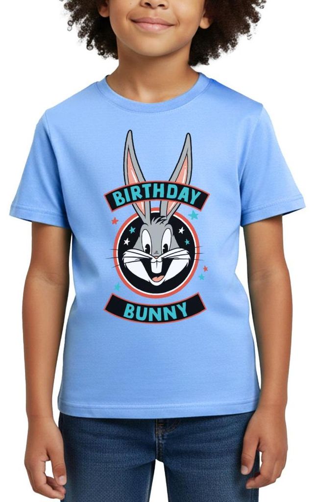 Spreadshirt Looney Tunes Bugs Bunny Geburtstag Birthday Bunny Kinder T-Shirt, 98/104 (3-4 Jahre), Himmelblau