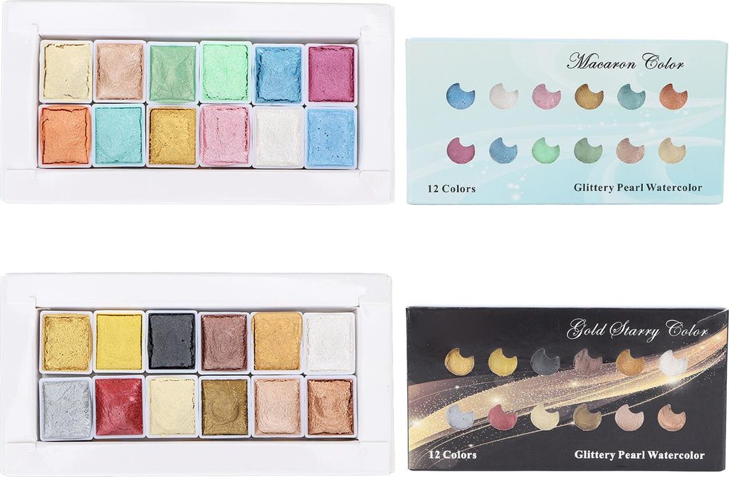 24 PCs Aquarellfarbe Metallic Macaron Solid Pearlescent Set zum Malen von Nagelkunst
