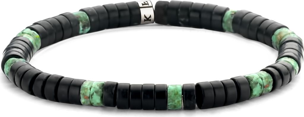 Frank 1967 7FB-0429 natuurstenen armband - stretch - zwart / donker groen