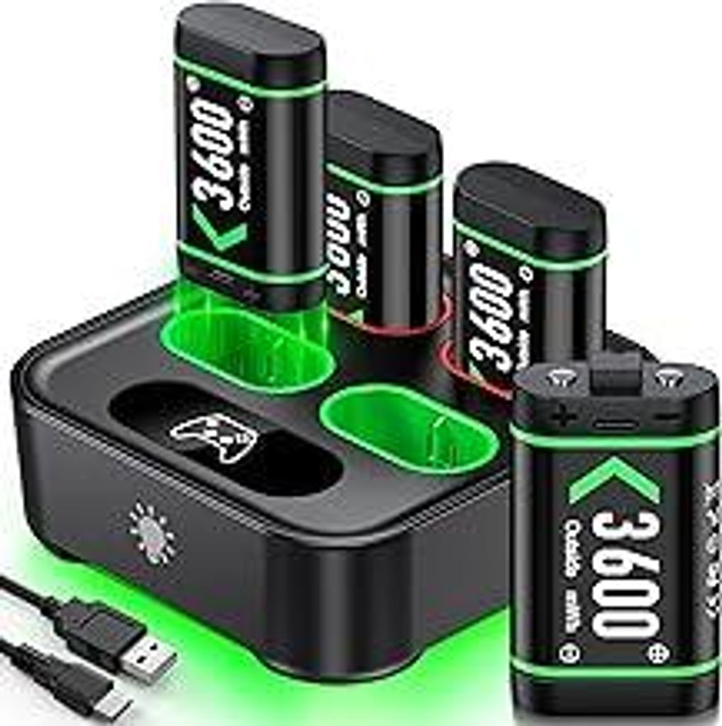 Ladegerät für Xbox Wireless Controller, 4x3600mWh Akku Pack für Xbox Series X|S/Xbox One/One S/X/Elite Controller Zubehör - Wiederaufladbare