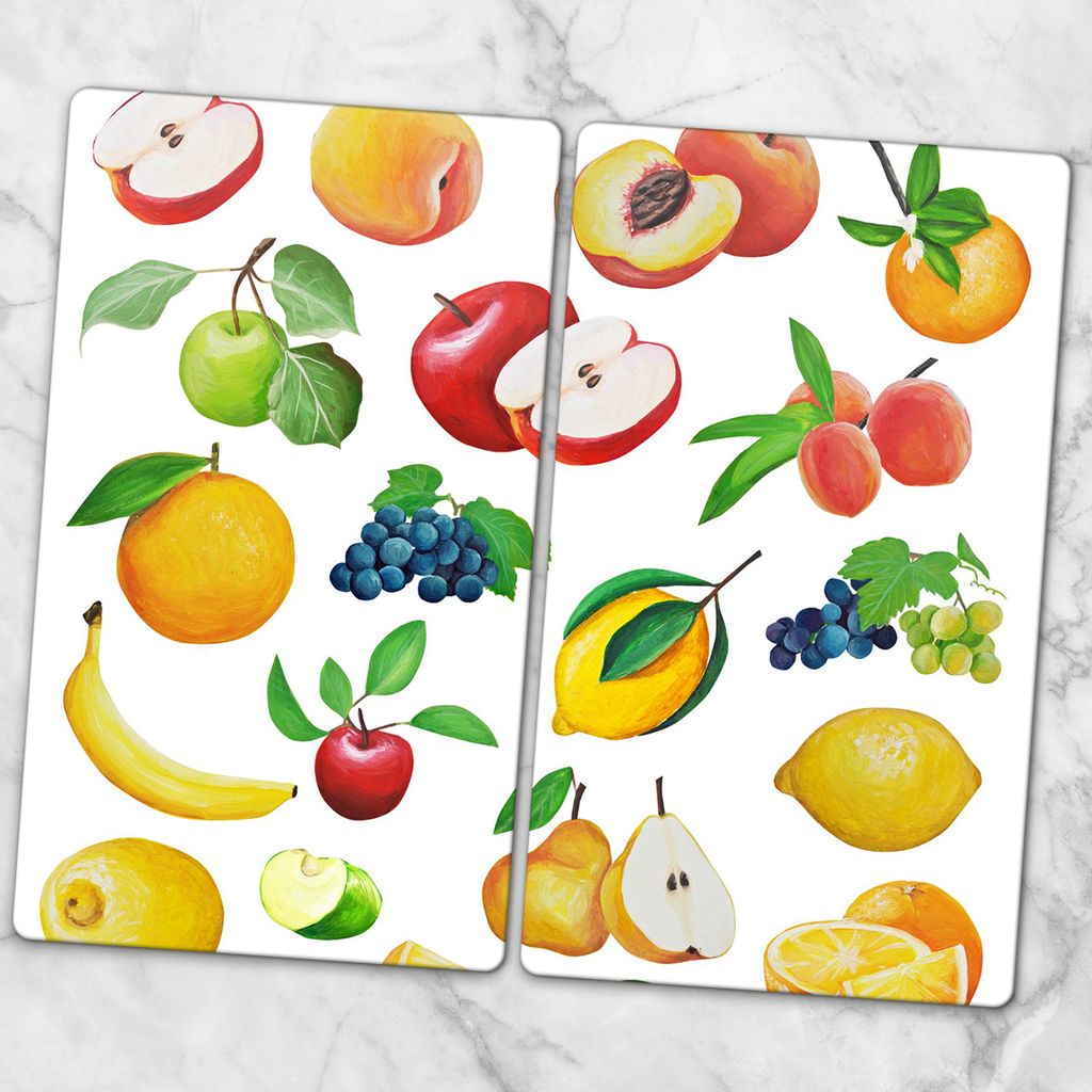 Glas-Herdabdeckplatten Glaskeramikkochfeld-Abdeckung Spritzschutz Glas 2x30x52 cm - Obst