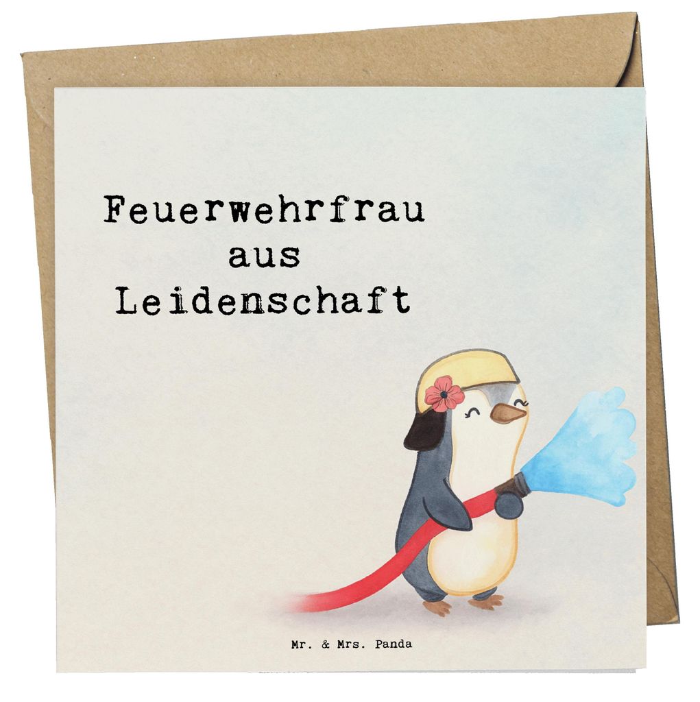 Mr. & Mrs. Panda Glückwunschkarte Feuerwehrfrau Leidenschaft Design - Weiß - Geschenk, doppelkarte, Freiwillige Feuerwehr, Lustig, faltkarte, Kla...