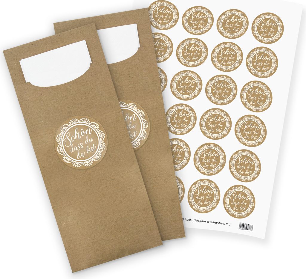 itenga 24x Bestecktaschen + Stickerbogen "Schön dass du da Produktbild 