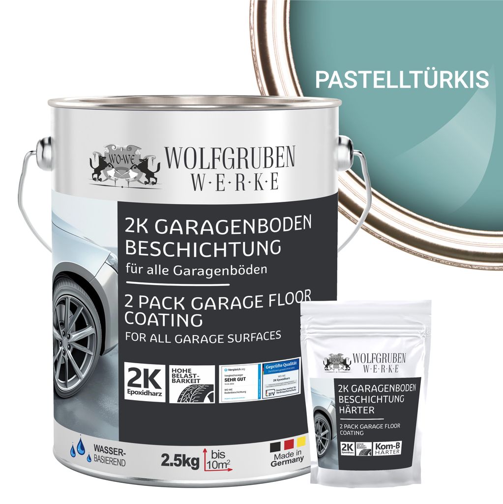 2K Garagenbodenbeschichtung Garagenfarbe Garagenbodenfarbe Epoxidharz Bodenbeschichtung für Garage Werkstatt Keller - Pastelltürkis l 2,5kg