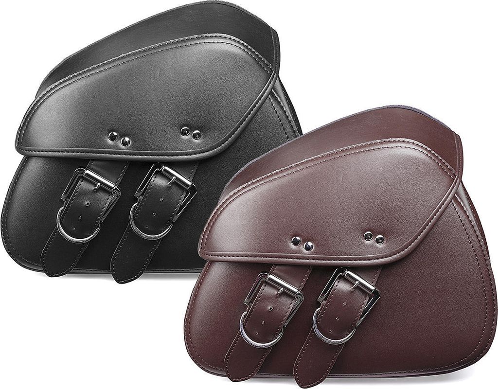 Paar Schwarz/Braun Kunstleder Motorrad Werkzeug Gepäcktasche Satteltaschen Für Harley - Schwarz