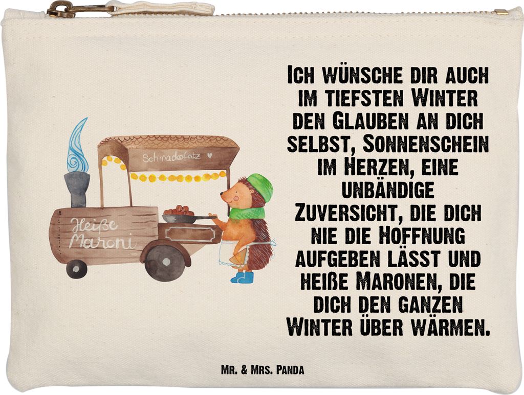 Mr. & Mrs. Panda Pouch Igel Maronen Größe M - Weiß - Geschenk, Kulturtasche, Weihnachtsmarkt, Kastanien, Kosmetiktasche, Duft, beauty case, Kult...