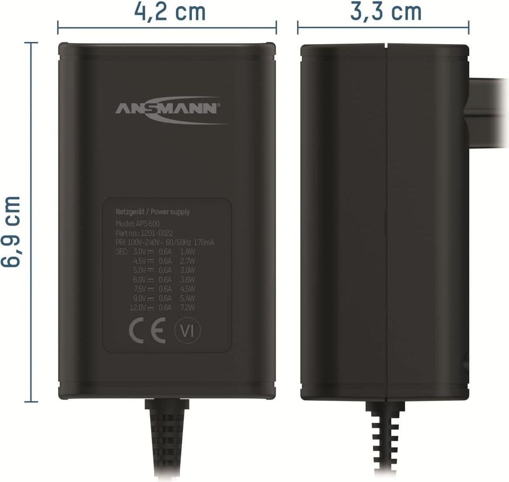 Ansmann HyCell 1201-0005 Steckernetzteil, einstellbar 3-12 V/DC, 300 mA 3.6 W, inkl. USB-Anschlussbuchse: Tests, Infos & Preisvergleich