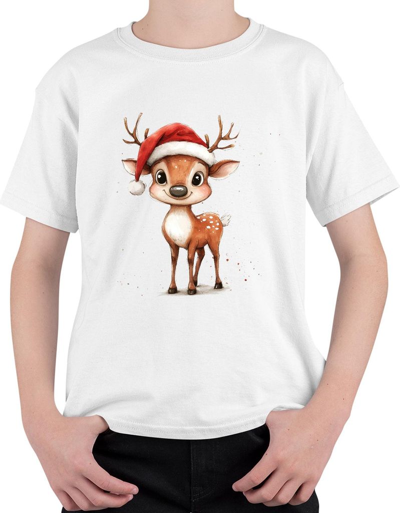 Niedliches Weihnachtsrentier Santa Kinder Geschenk Cartoon Retro Uni Kinder T-Shirt, Weiß, 116