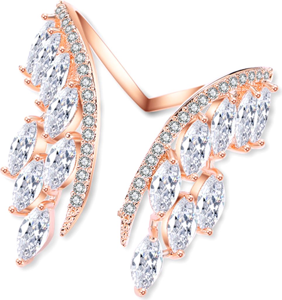 Modischer Damen-Ring mit Zirkonia, eingelegt, offener Finger, verstellbar, Schmuck, Geschenk-Roségold