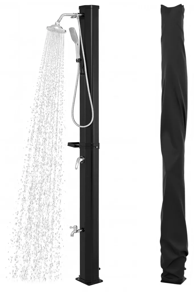 Douche de jardin solaire 35 L chauffante avec mitigeur et rince-pieds