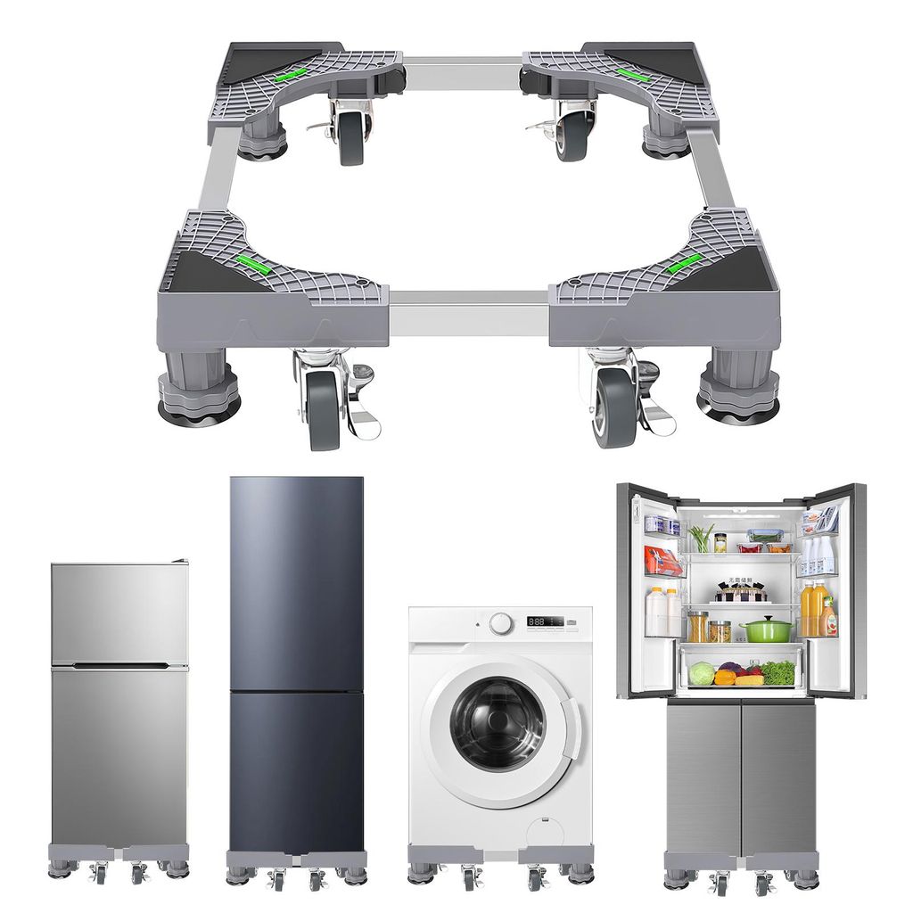 Verstellbares Waschmaschinen-Untergestell mit Rollen, 8 Standfüße, 4 feststellbare Räder, bis 300 kg belastbar, für Waschmaschine & Kühlschrank