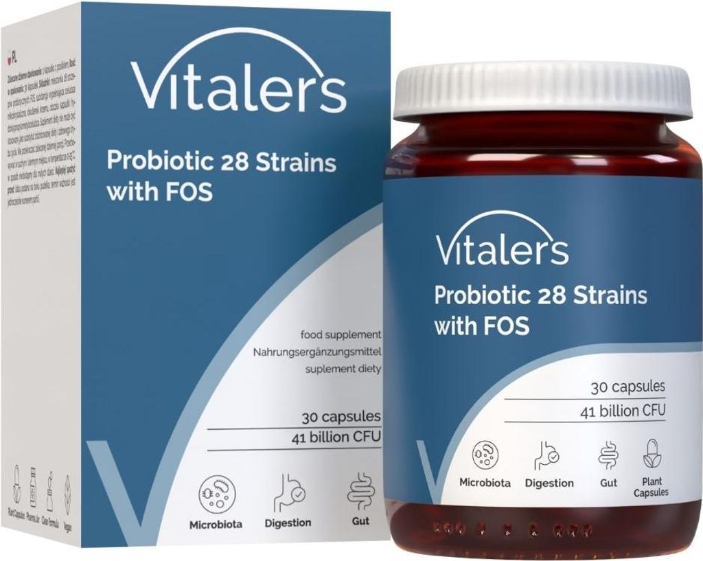 Vitaler's Probiotikum 28 Stämme mit FOS 30 Kapseln – Vegan, Reine Zusammensetzung, Ohne Füllstoffe, Verdauungsunterstützung