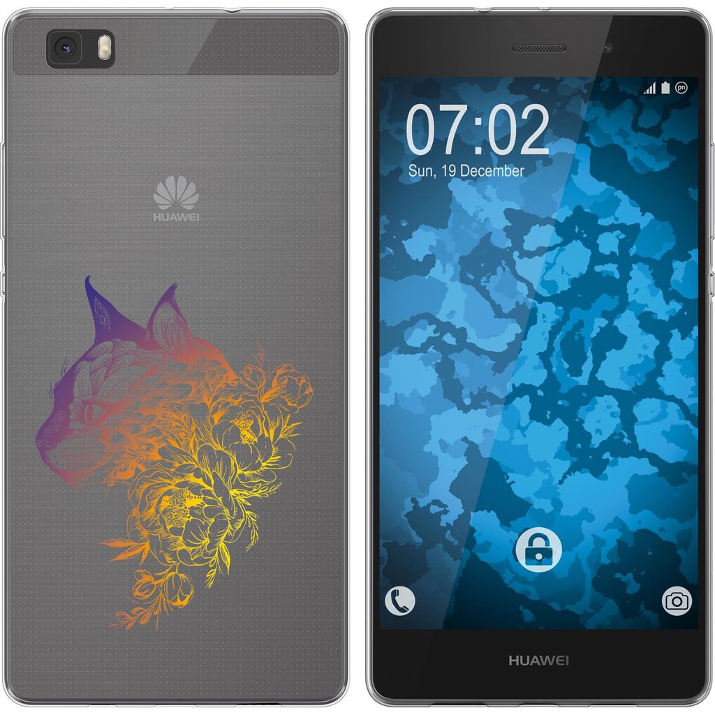 PhoneNatic Case kompatibel mit Huawei P8 Lite 2015 (1.Gen.) Silikon-Hülle Floral Katze M2-3