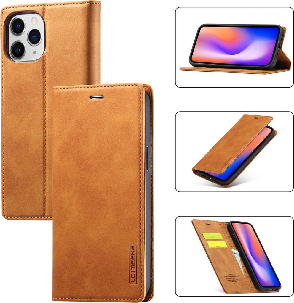 iPhone 11 Pro Max Hülle, Standfunktion Kartenfach Wallet Leder Schutzhülle für iPhone 11 Pro Max Braun