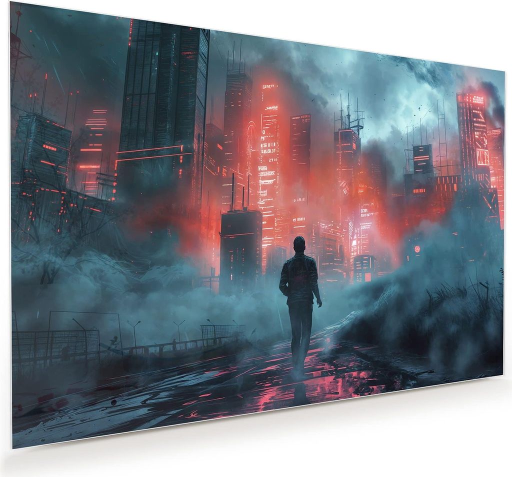 Glasbild 45x30cm in XXL für Wohnzimmer, Schlafzimmer Motiv Neonstadt