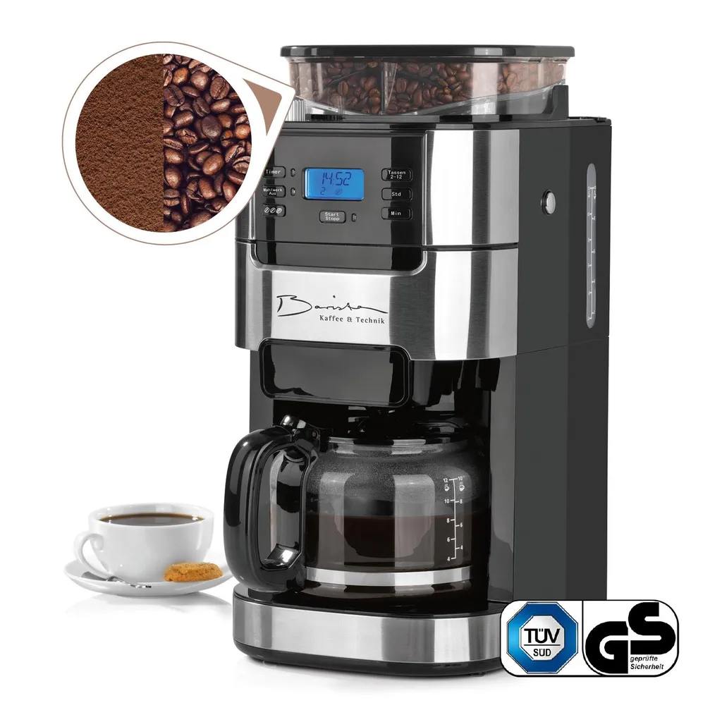 Machine à café filtre avec broyeur intégré et verseuse en verre 1,25L