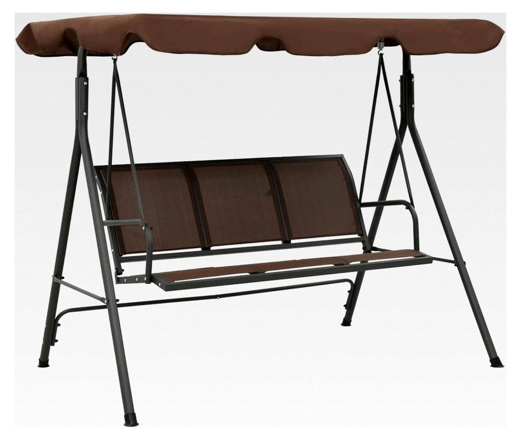 Gartenschaukel mit Dach, Hollywoodschaukel aus Textilene, Stahlrahmen, 178x112x155 cm, kaffeebraun, für Terrasse und Garten