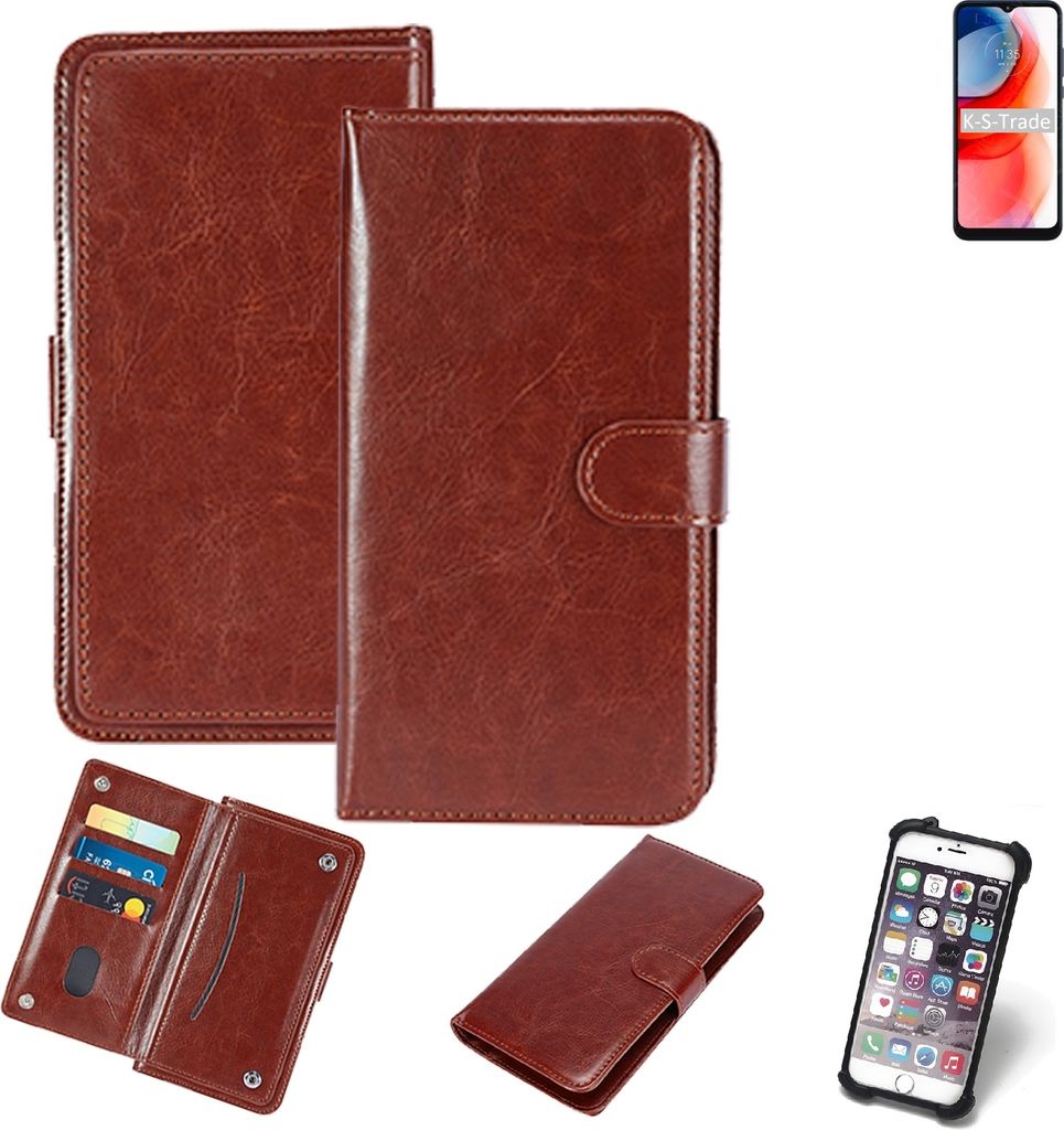 K-S-Trade 360° Hülle kompatibel mit Motorola Moto G Play (2021) braun Kunstleder Case BookCase WalletCase Kunstlederederhülle Handyhülle,