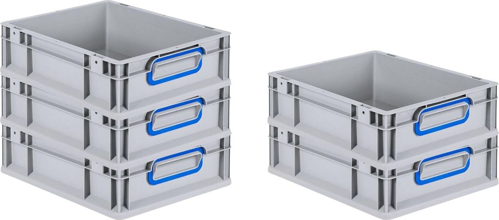 SparSet 5x Eurobox NextGen Color | HxBxT 12x30x40cm | 11 Liter | Griffe blau geschlossen | Glatter Boden | Grau | Eurobehälter, Transportbox, Tran...