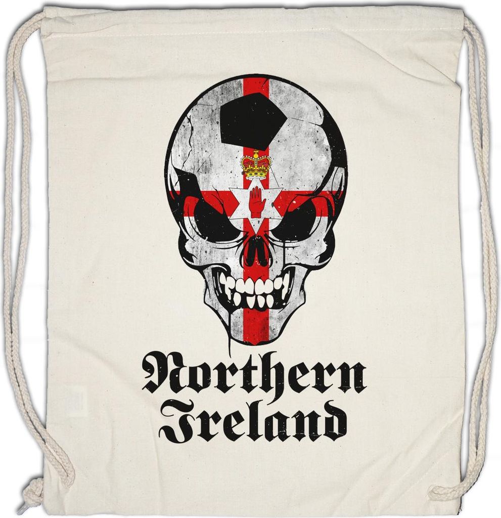Urban Backwoods Northern Ireland Irish Football Skull Flag, Turnbeutel, Farbe: Beige