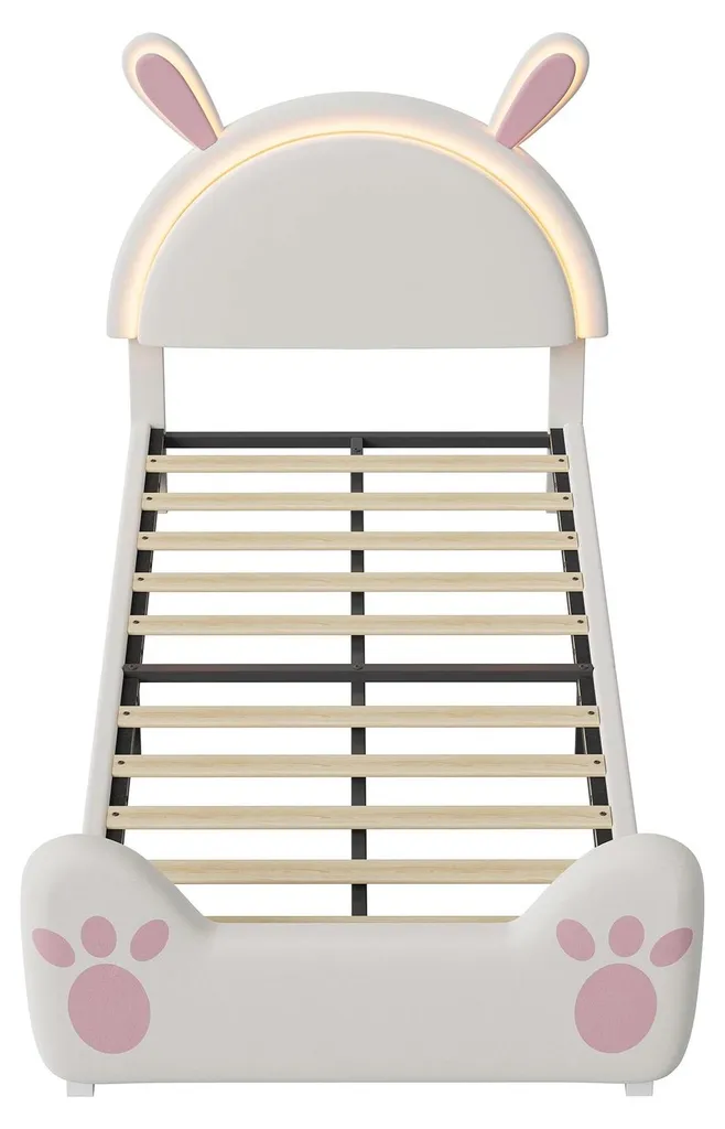 Lit pour chambre de fille 90x200 design lapin velours doux et élégant