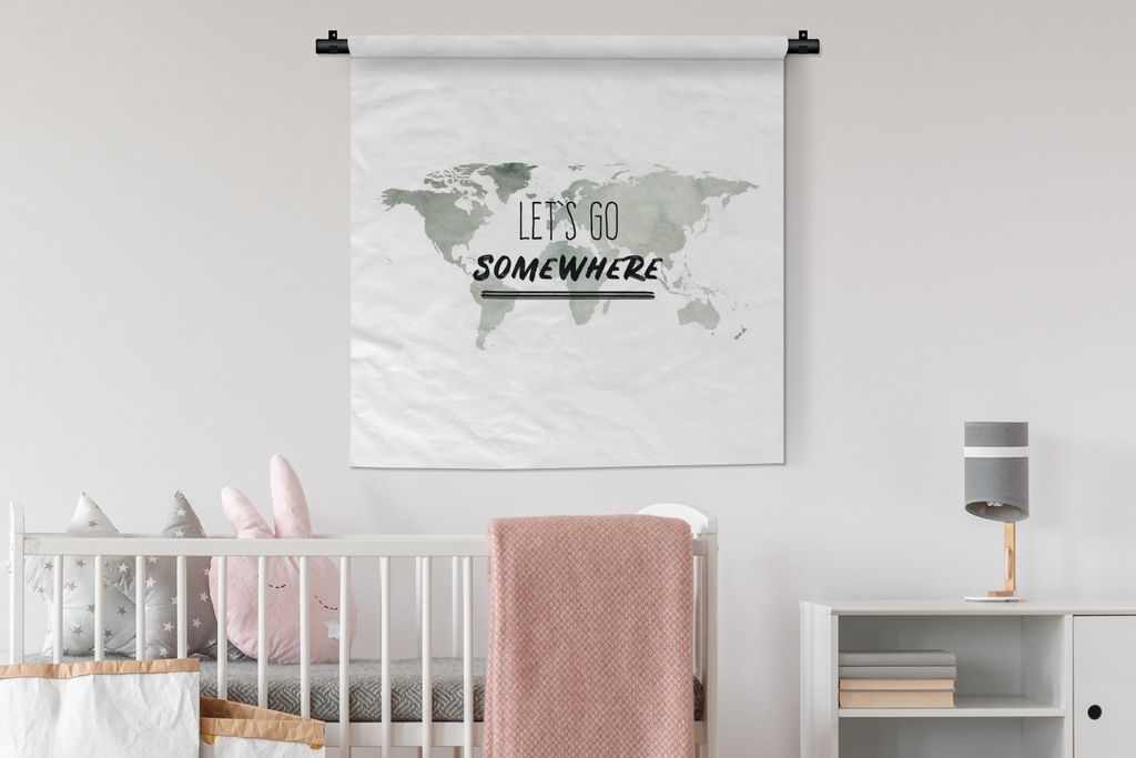 MuchoWow Wandteppich Wandbehang Weltkarte - Zitat - Aquarell 90x90 cm Tapisserie Dekoration Wandtuch - Wandaufhänger