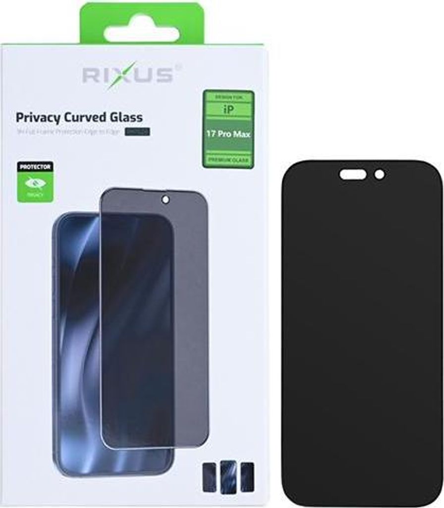 Rixus Privacy Full Curved Edge Displayschutz-Glas passend für iPhone 17, schwarz
