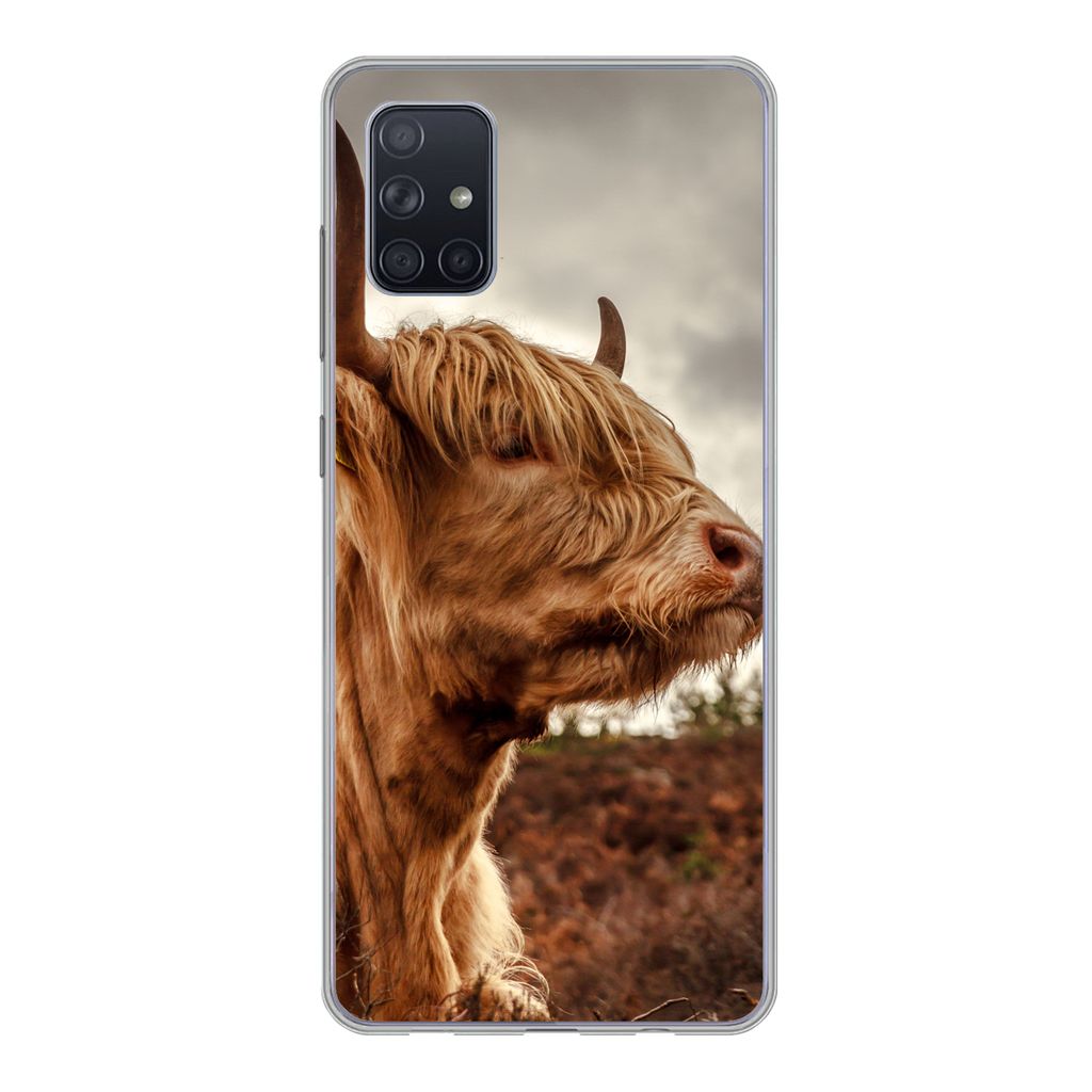 MuchoWow Handyhülle Schutzhülle Hülle für Samsung Galaxy A71 Scottish Highlander - Strauch - Heidekraut Silikon Softcase Handy Hülle - Karte...