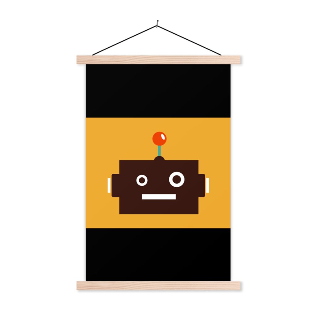 MuchoWow Textilposter Roboter - Gesicht - Antenne - Gelb - Jungen - Kind 60x45 cm mit holzfarbenen Rahmen - Bild